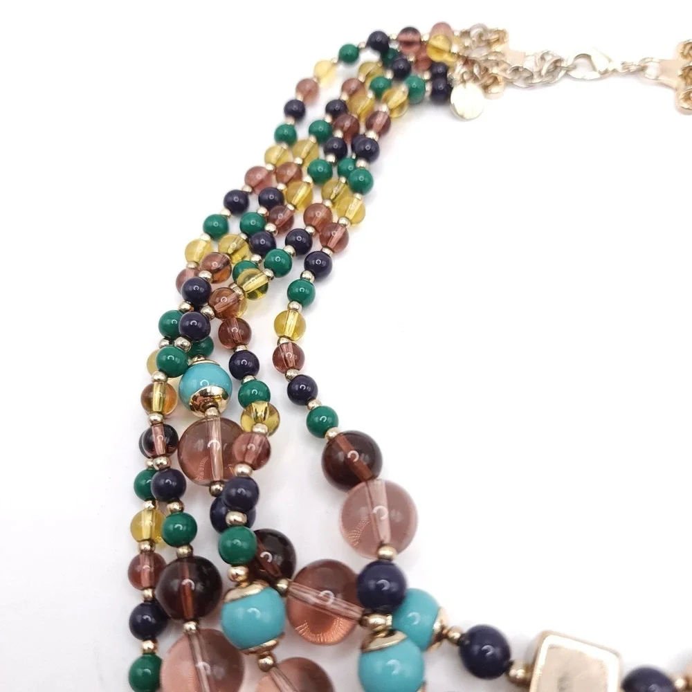 Talbots Multi Strand Necklace Beaded‎ Glass Acrylic Gold Tone